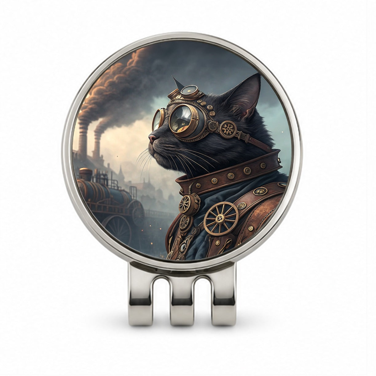 Black Cat Steampunk Golf Hat Clip with Ball Marker