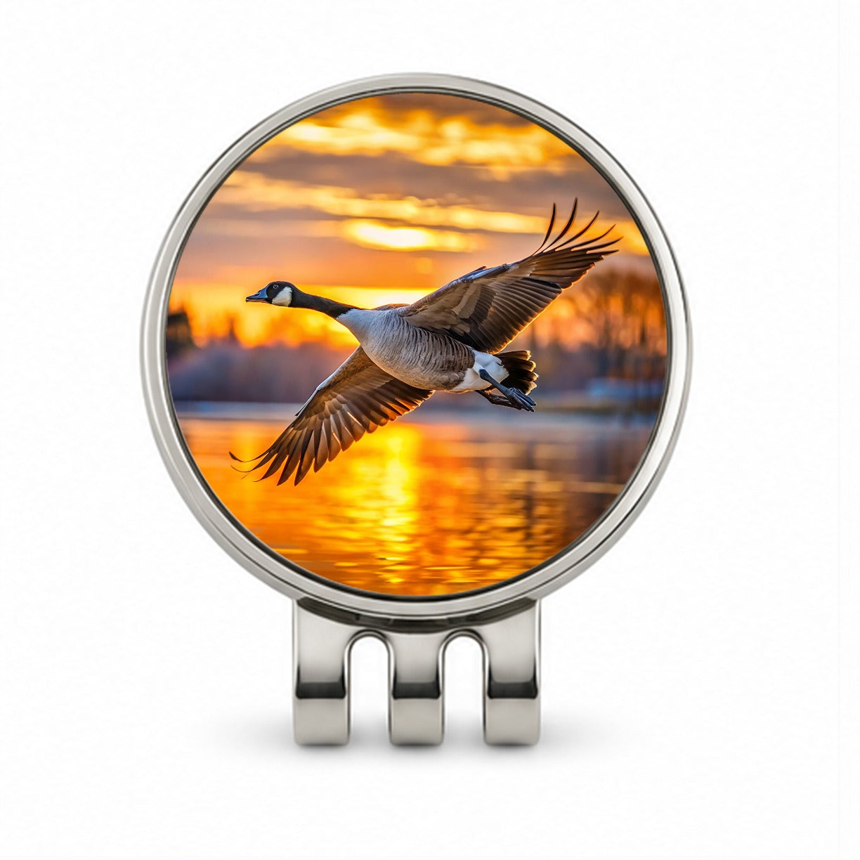 Canada Canadian Goose In Flight At Sunset Golf Hat Clip with Ball Marker