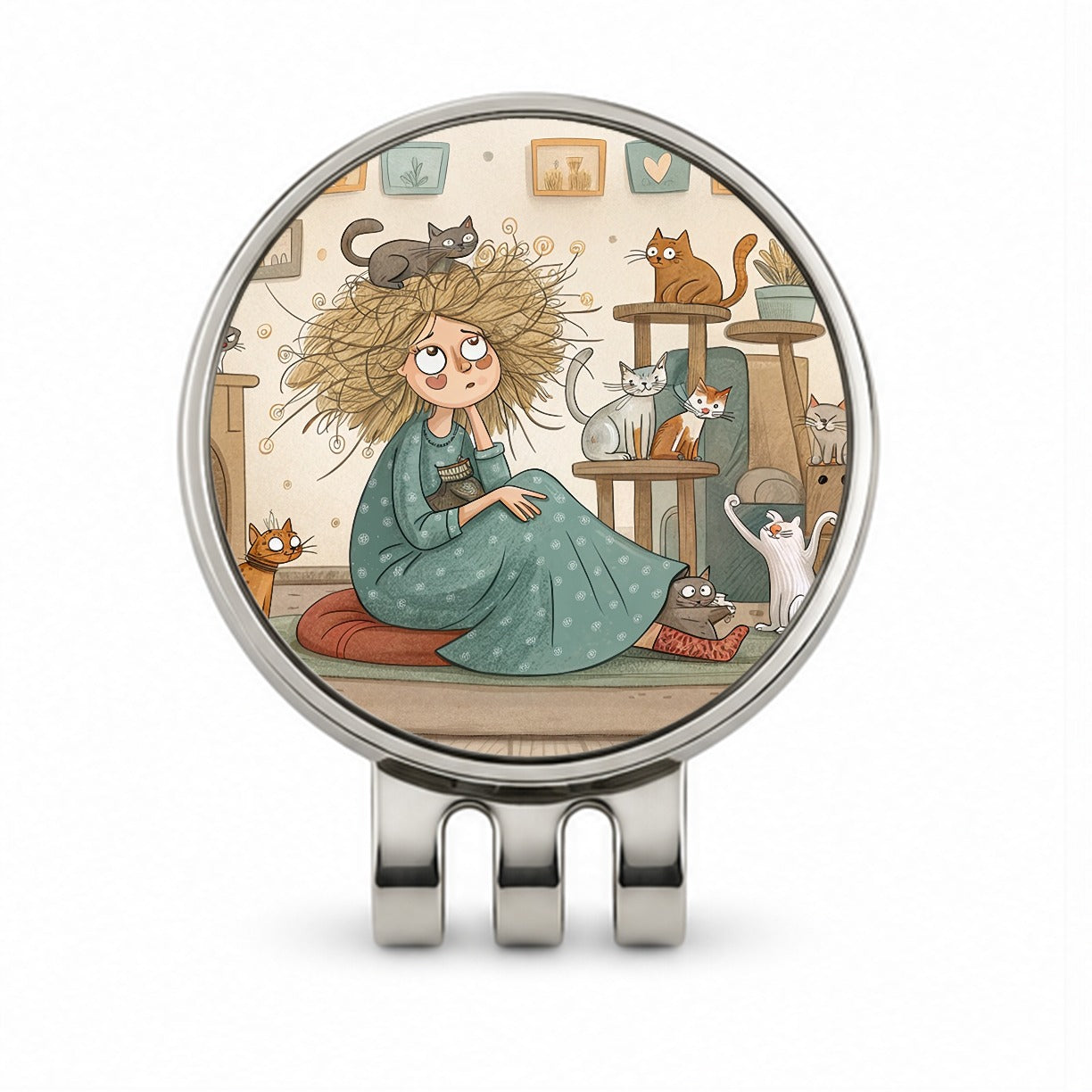 Cartoon of Crazy Cat Lady Home Golf Hat Clip with Ball Marker