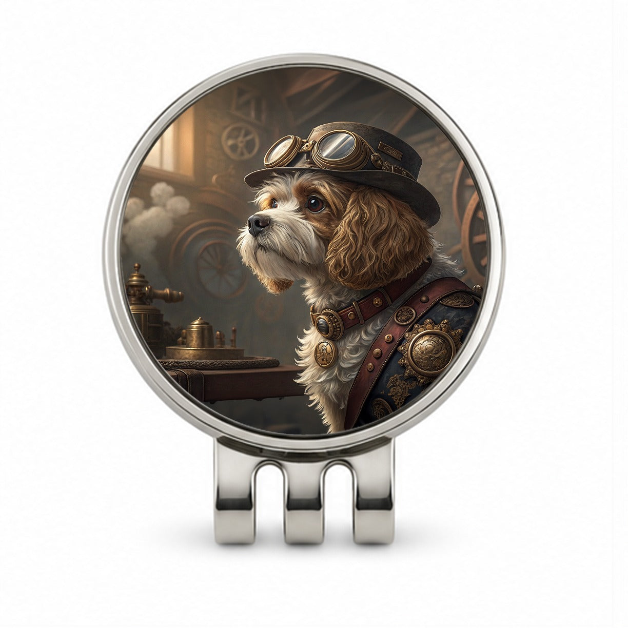 Cavapoo Dog Steampunk Golf Hat Clip with Ball Marker