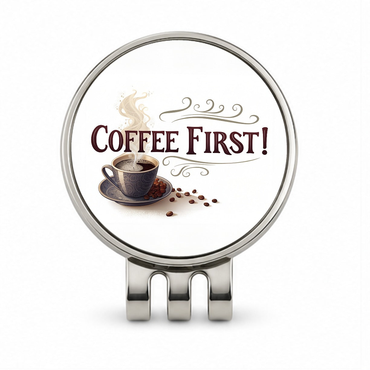 Coffee First Funny Saying Golf Hat Clip with Ball Marker