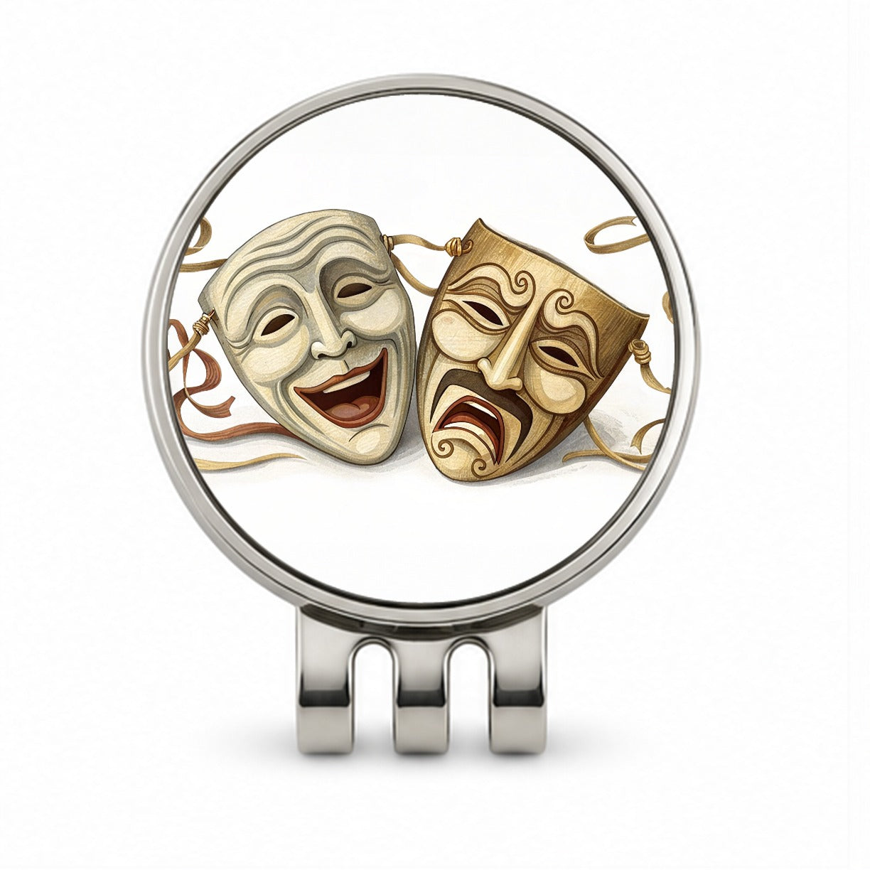 Comedy And Tragedy Theater Drama Masks Golf Hat Clip with Ball Marker