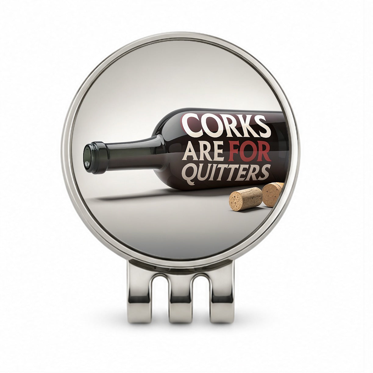 Corks Are For Quitters Funny Wine Bottle Golf Hat Clip with Ball Marker