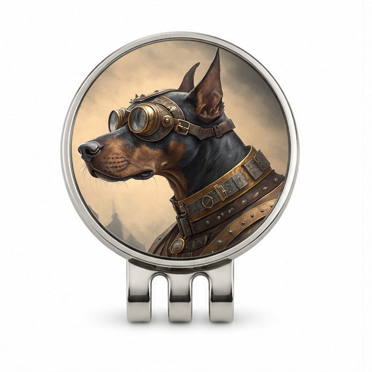 Doberman Pinscher Dog Steampunk Golf Hat Clip with Ball Marker