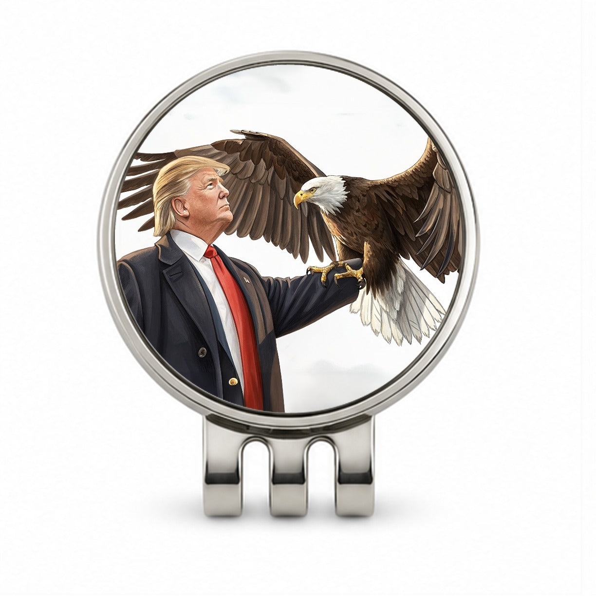 Donald Trump Holding A Bald Eagle Funny Golf Hat Clip with Ball Marker