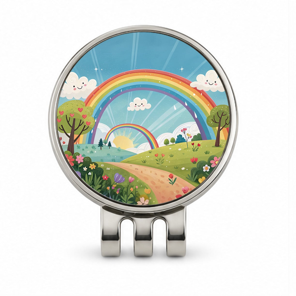 Double Rainbow Cartoon Illustration Golf Hat Clip with Ball Marker