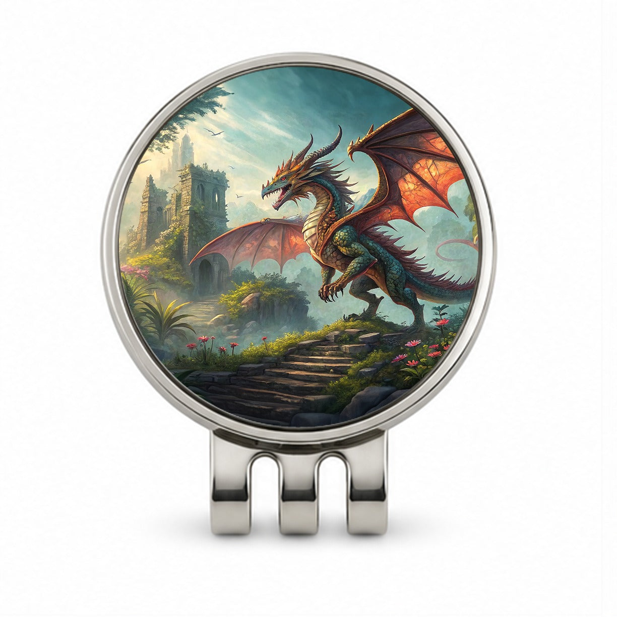 Fantasy Dragon Retro Pulp Magazine Illustration Golf Hat Clip with Ball Marker