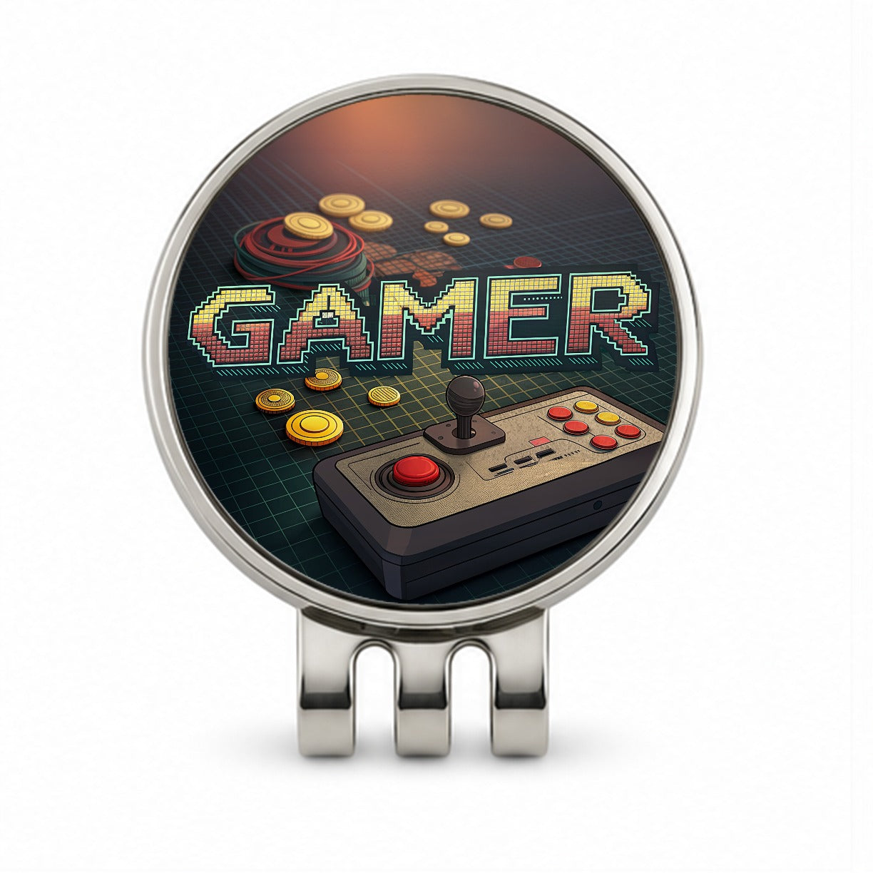 Gamer Retro Pixel Arcade Controller Golf Hat Clip with Ball Marker