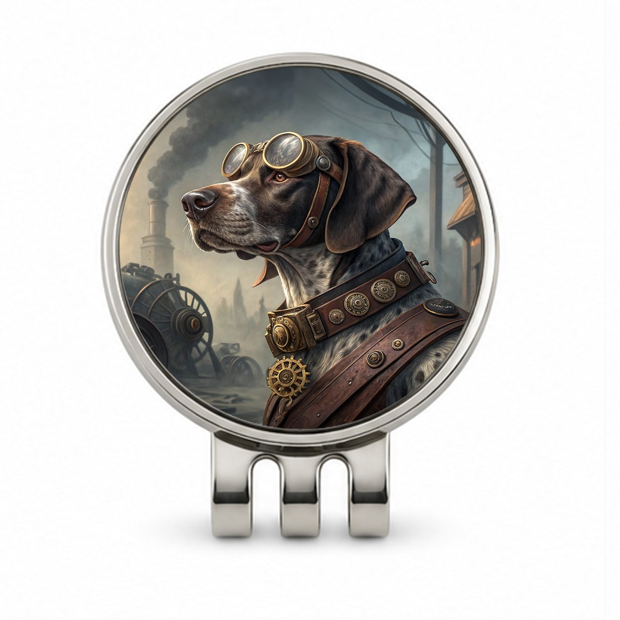 German Shorthaired Pointer Dog Steampunk Golf Hat Clip with Ball Marker