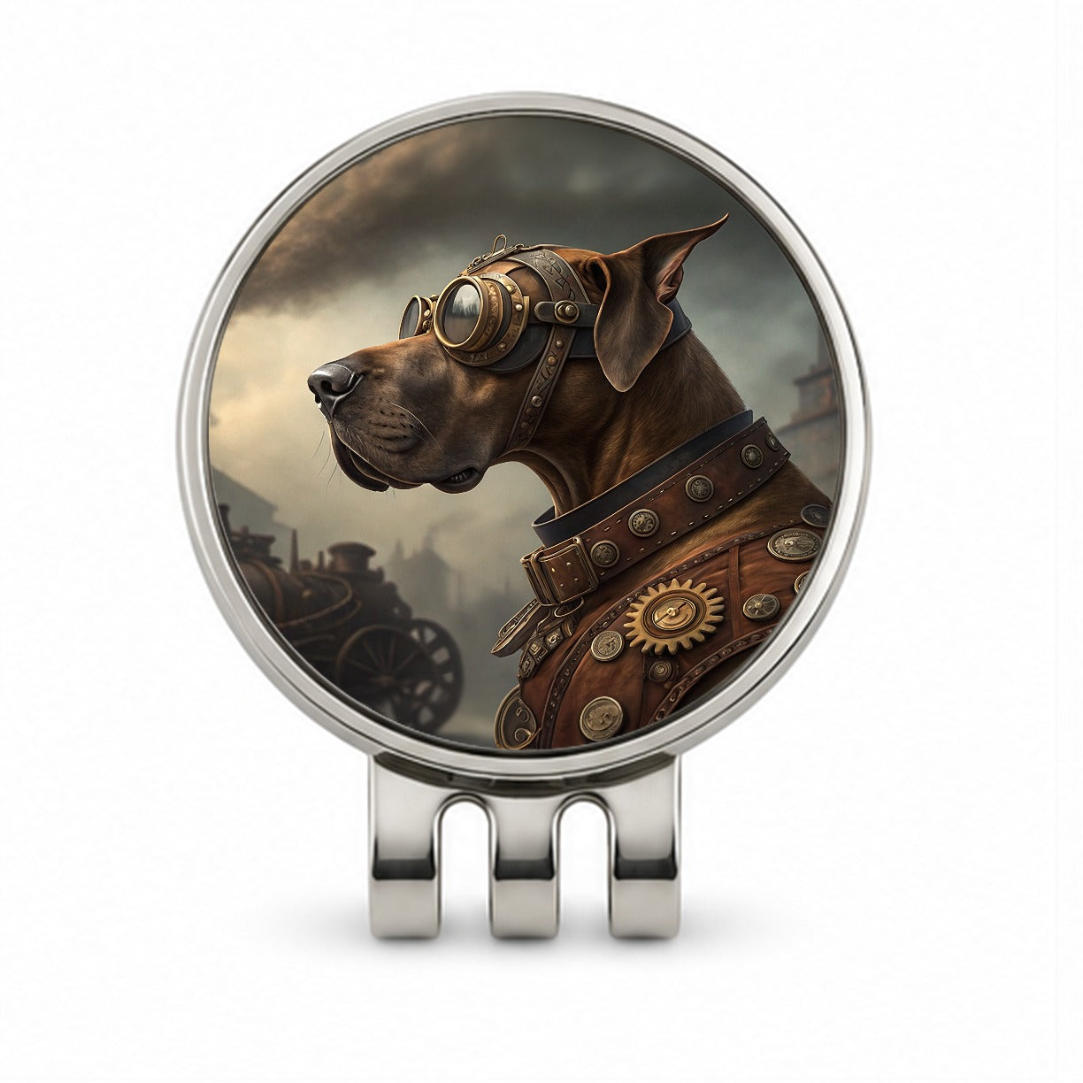Great Dane Dog Steampunk Golf Hat Clip with Ball Marker