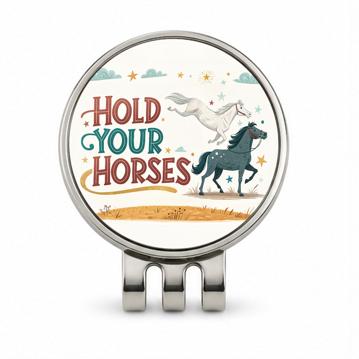 Hold Your Horses Funny Old Saying Golf Hat Clip with Ball Marker