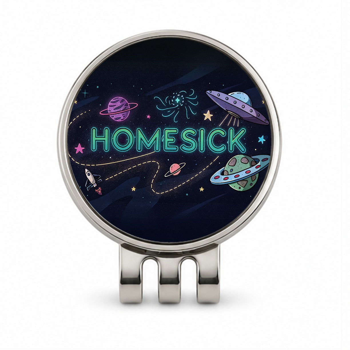 Homesick UFO Sci-Fi Funny Saying Golf Hat Clip with Ball Marker