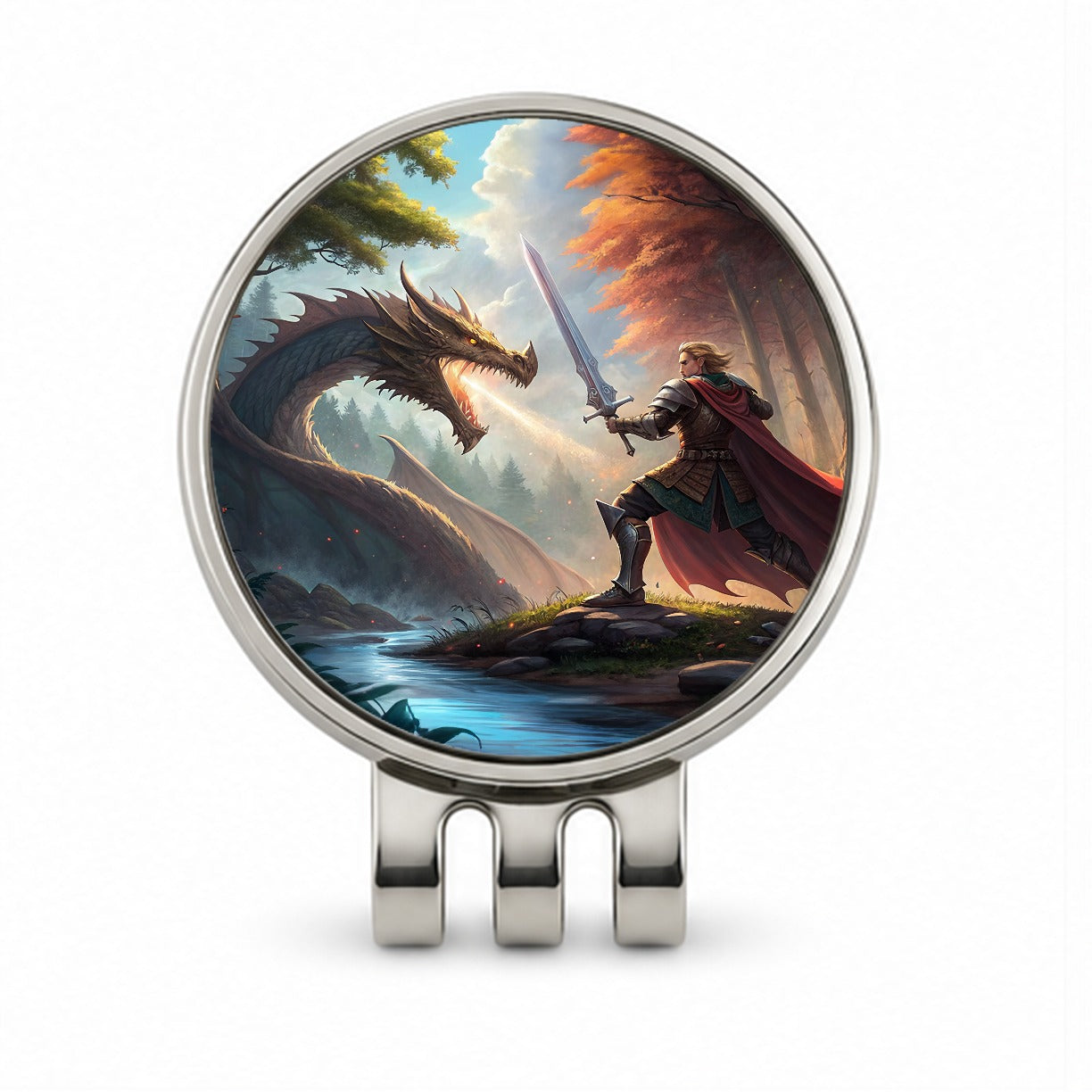 Knight Dragon Slayer Illustration Golf Hat Clip with Ball Marker