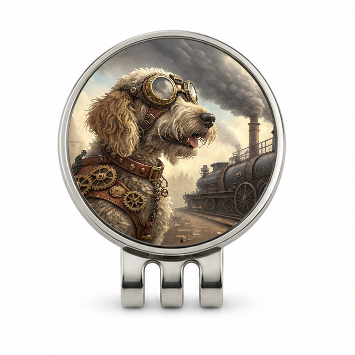 Labradoodle Dog Steampunk Golf Hat Clip with Ball Marker