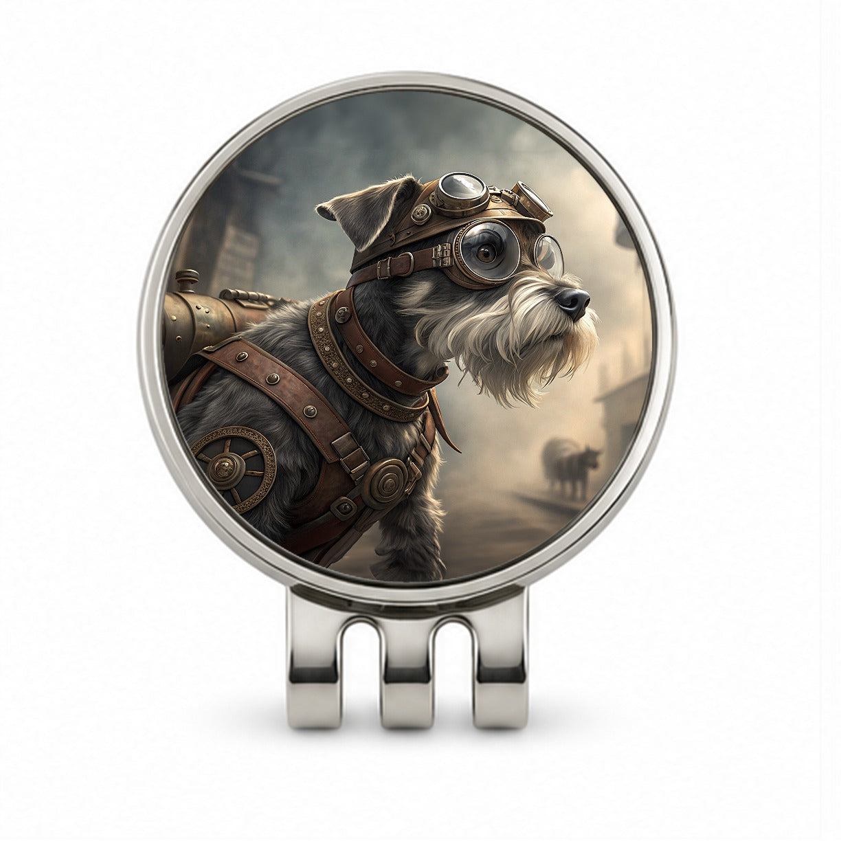 Miniature Schnauzer Dog Steampunk Golf Hat Clip with Ball Marker