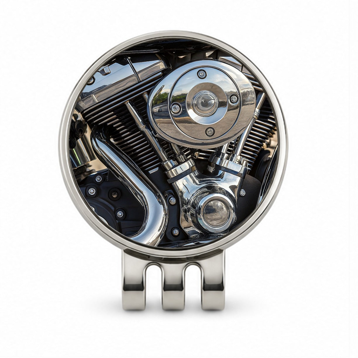 Motorcycle Chrome Engine Close-up Golf Hat Clip with Ball Marker