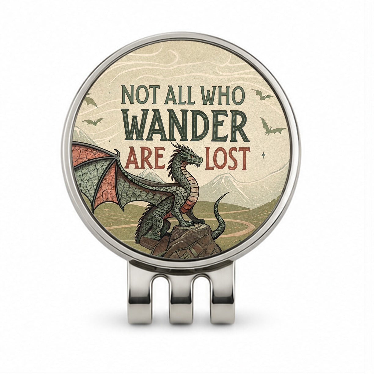 Not All Who Wander Are Lost Vintage Fantasy Illustration Golf Hat Clip with Ball Marker