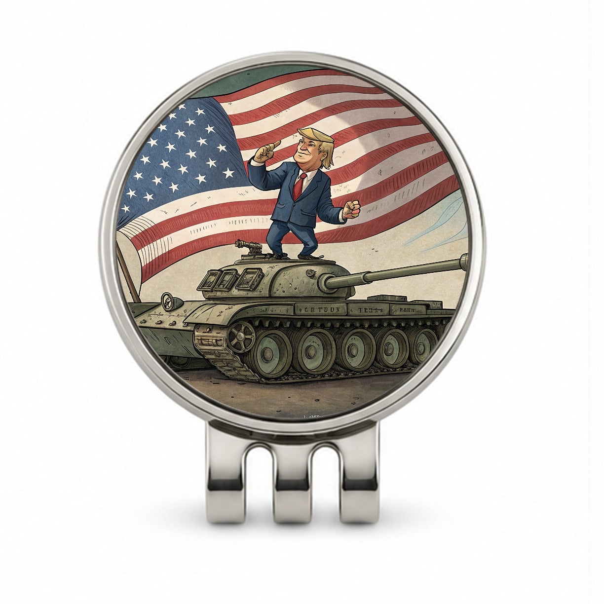 Patriotic Donald Trump Standing On Tank Funny Golf Hat Clip with Ball Marker