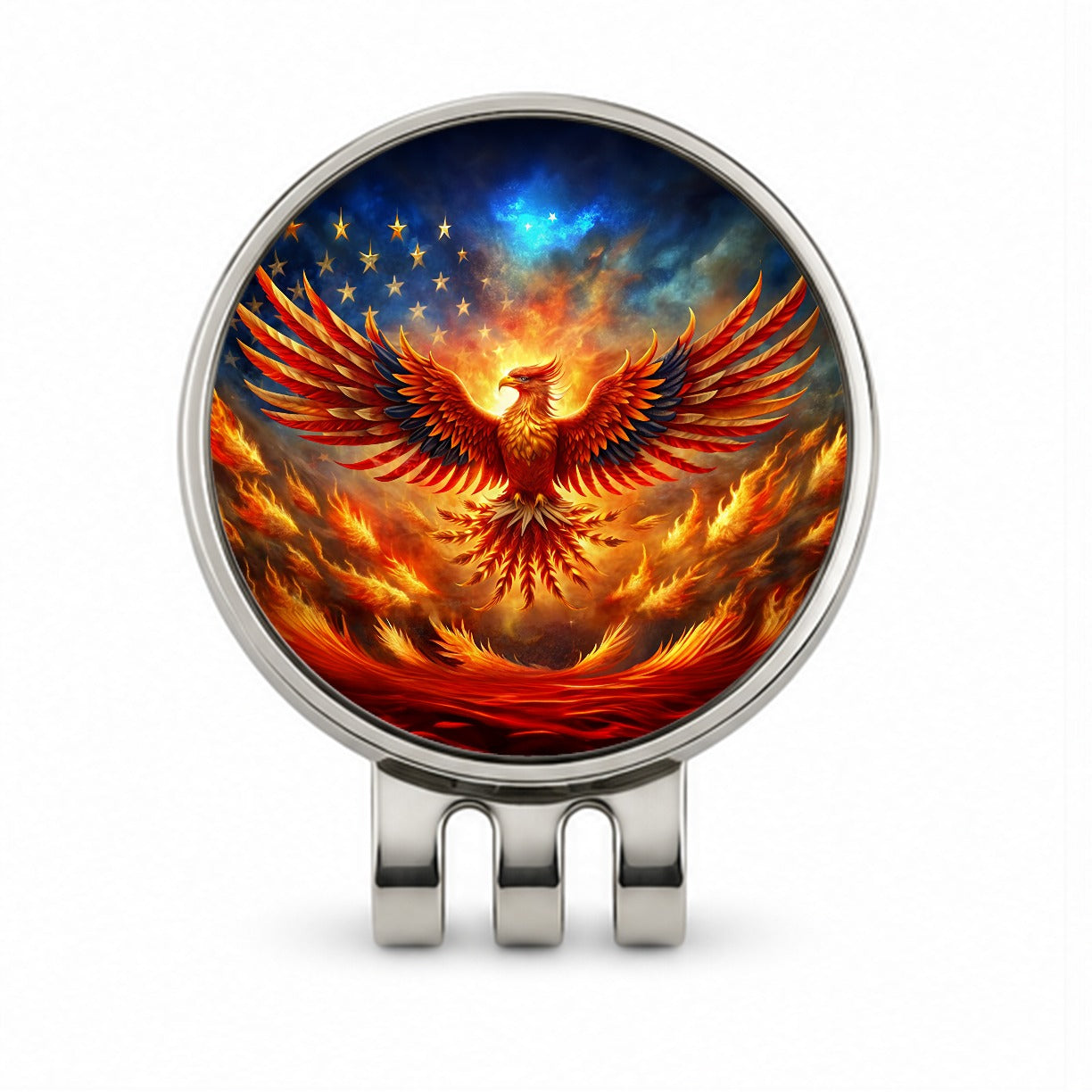 Patriotic Phoenix Rising American Flag Golf Hat Clip with Ball Marker