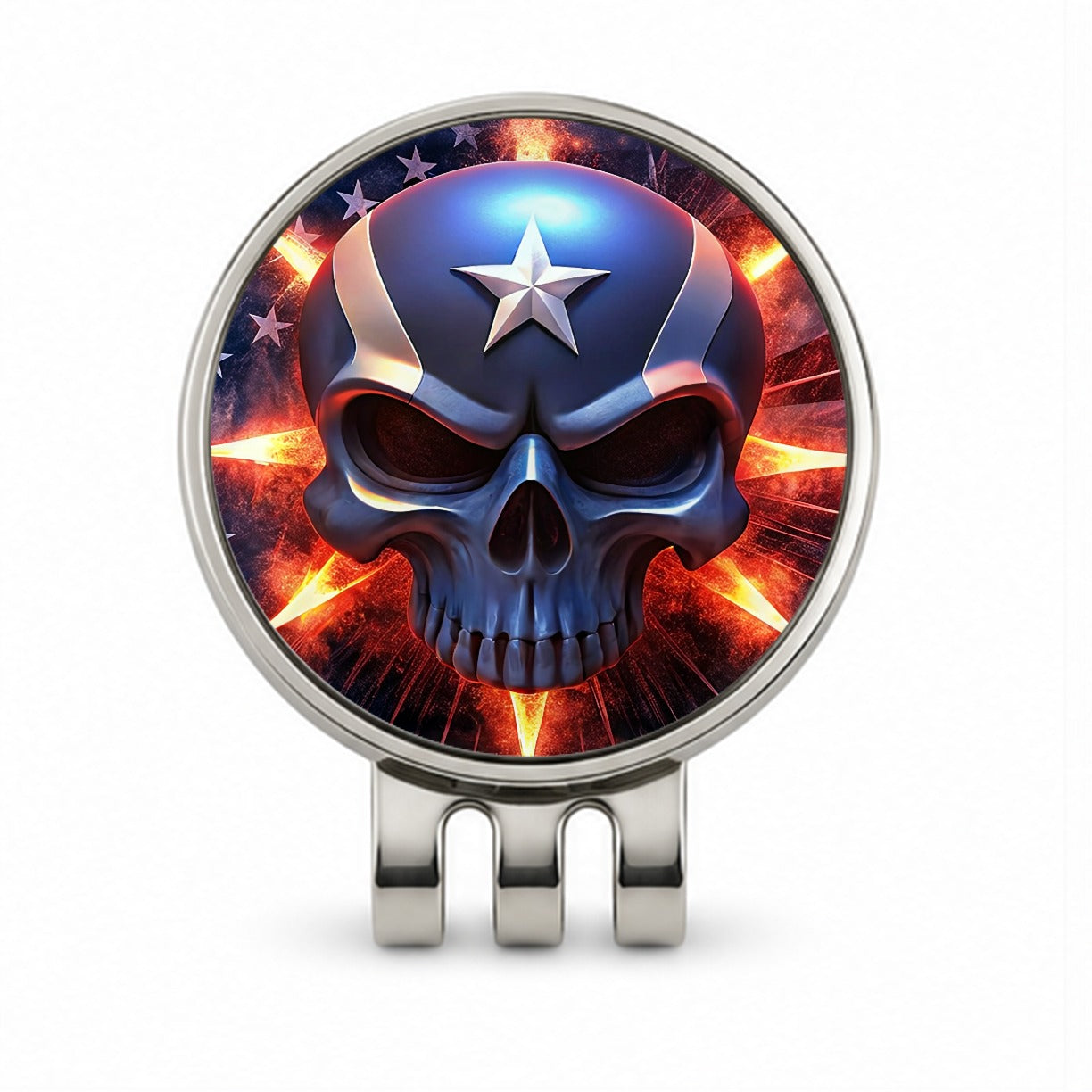 Patriotic Skull And American Flag Golf Hat Clip with Ball Marker