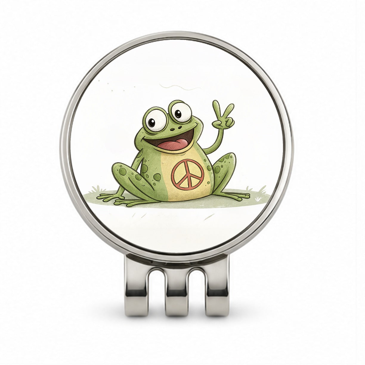 Peace Sign Frog Cartoon Golf Hat Clip with Ball Marker
