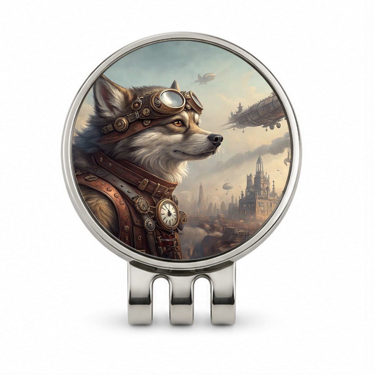 Pomsky Dog Steampunk Golf Hat Clip with Ball Marker