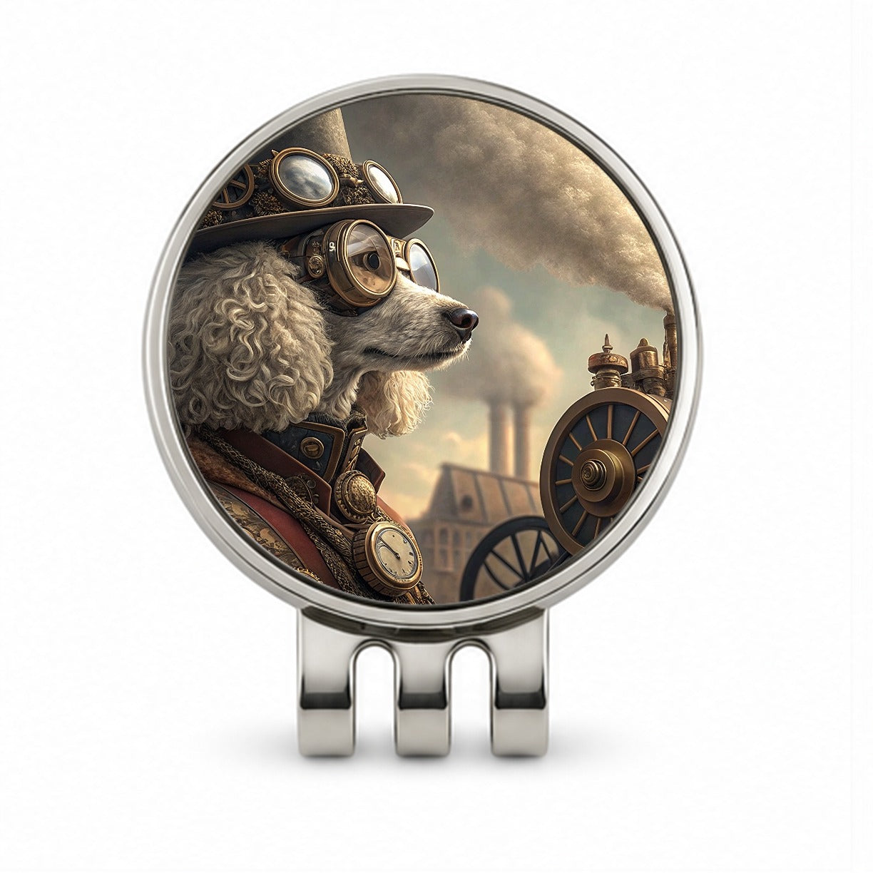 Poodle Dog Steampunk Golf Hat Clip with Ball Marker