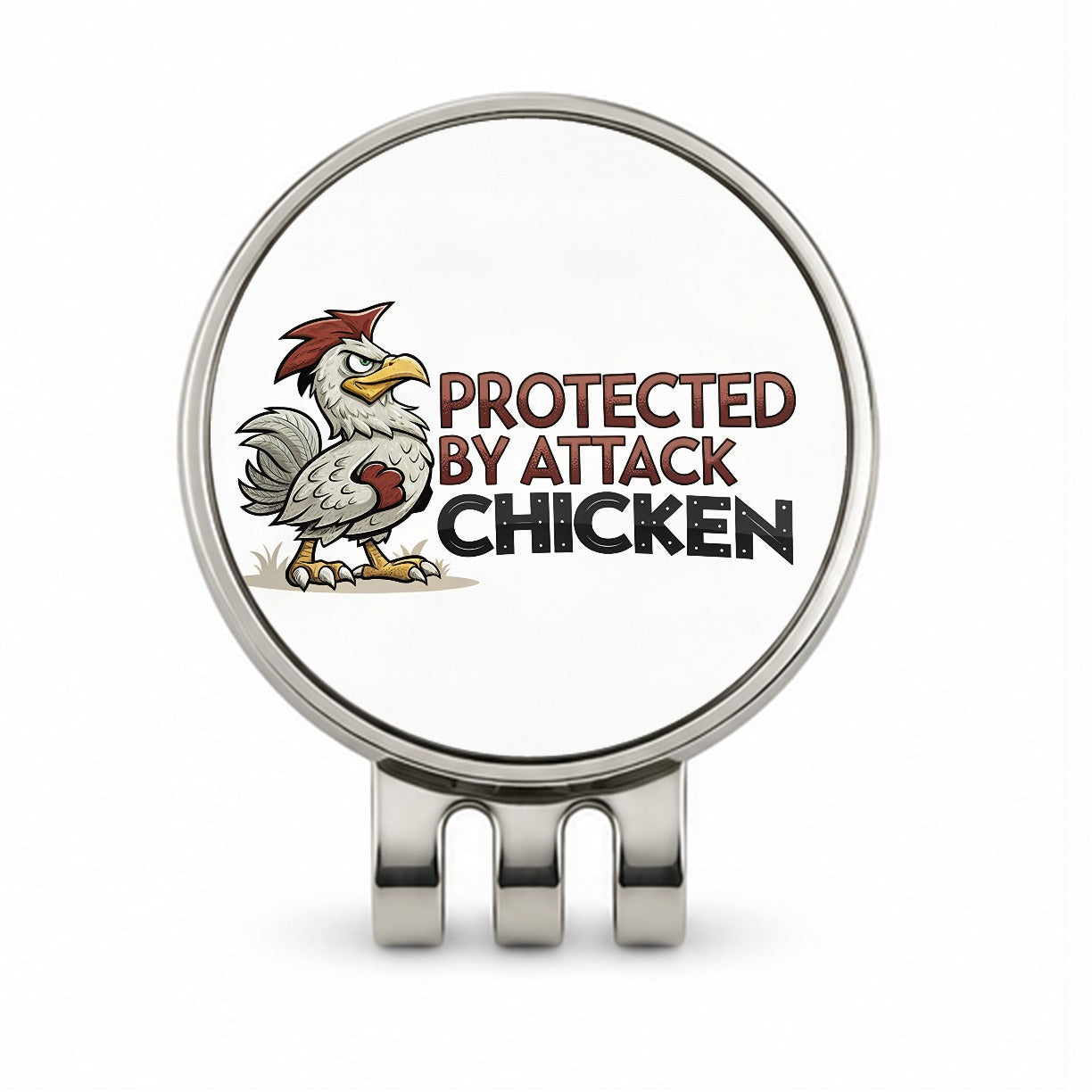 Protected By Attack Chicken Funny Golf Hat Clip with Ball Marker