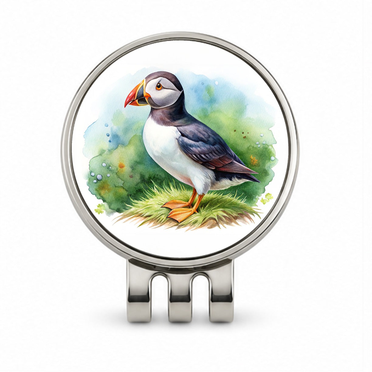 Puffin Bird Watercolor Golf Hat Clip with Ball Marker