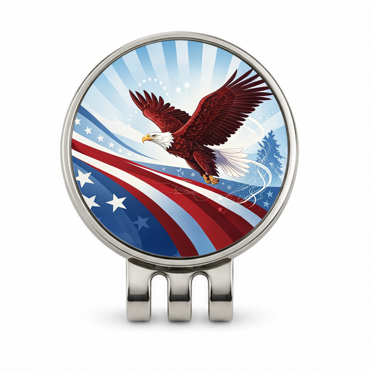 Red Blue White Patriotic Bald Eagle Golf Hat Clip with Ball Marker