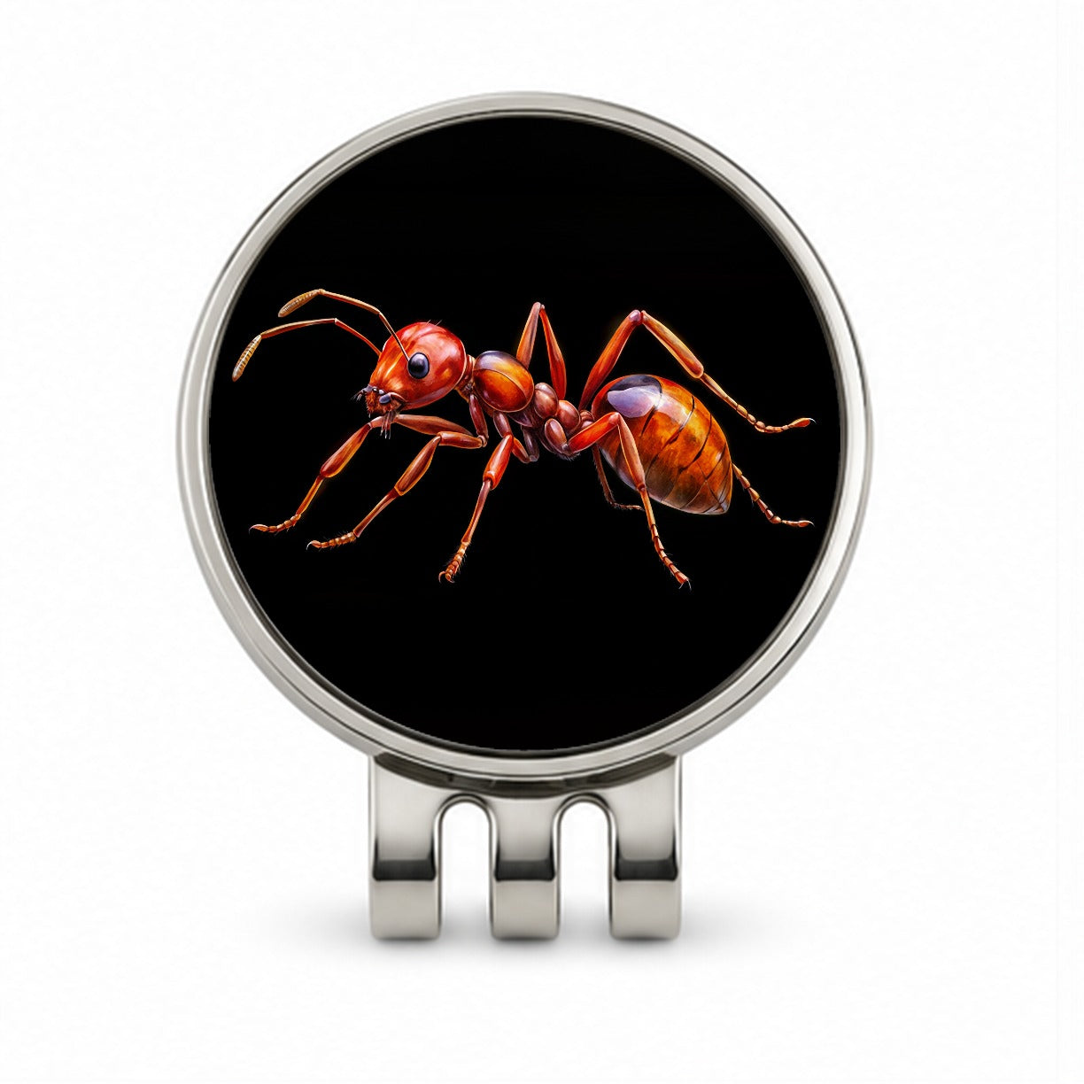 Red Fire Ant Watercolor Black Background Golf Hat Clip with Ball Marker