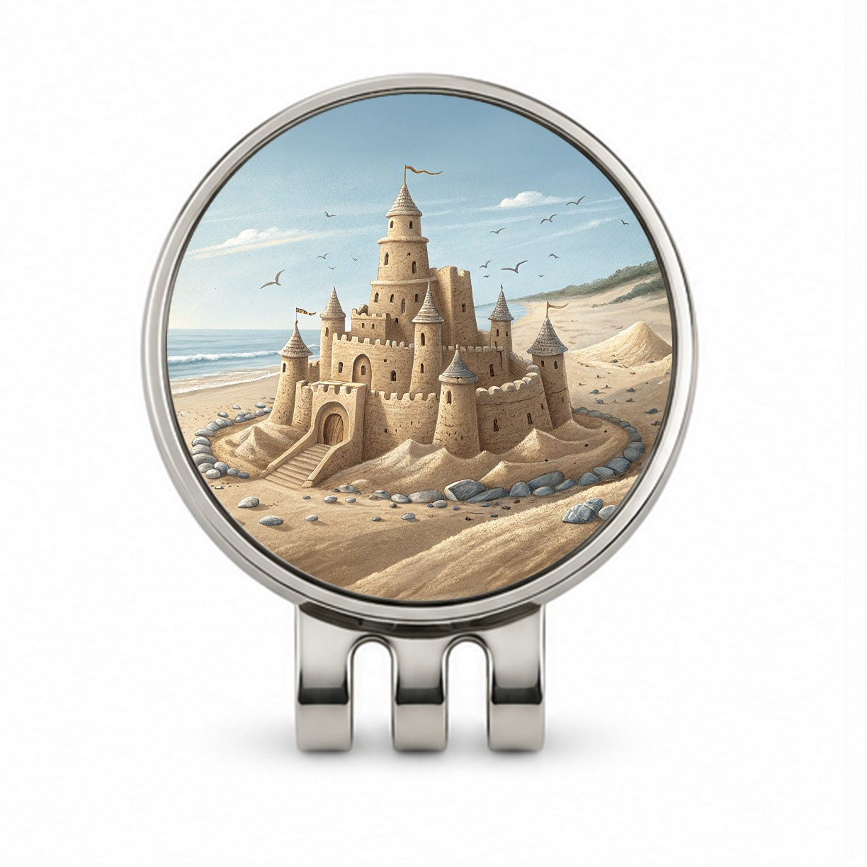 Sandcastle On Beach Golf Hat Clip with Ball Marker