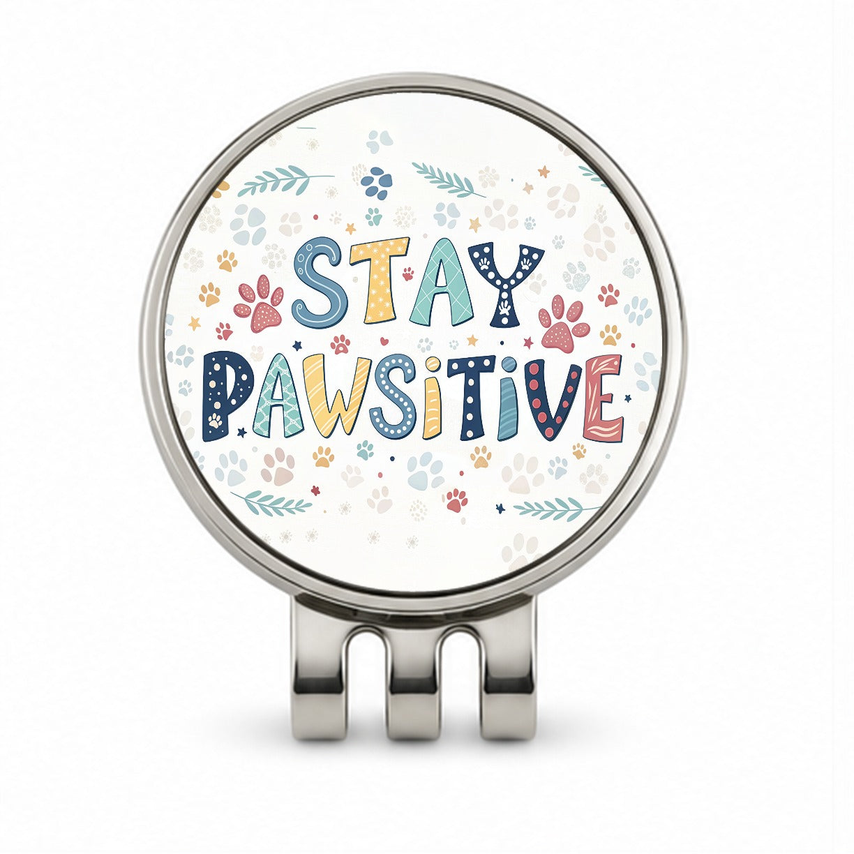 Stay Pawsitive Positive Cute Colorful Golf Hat Clip with Ball Marker