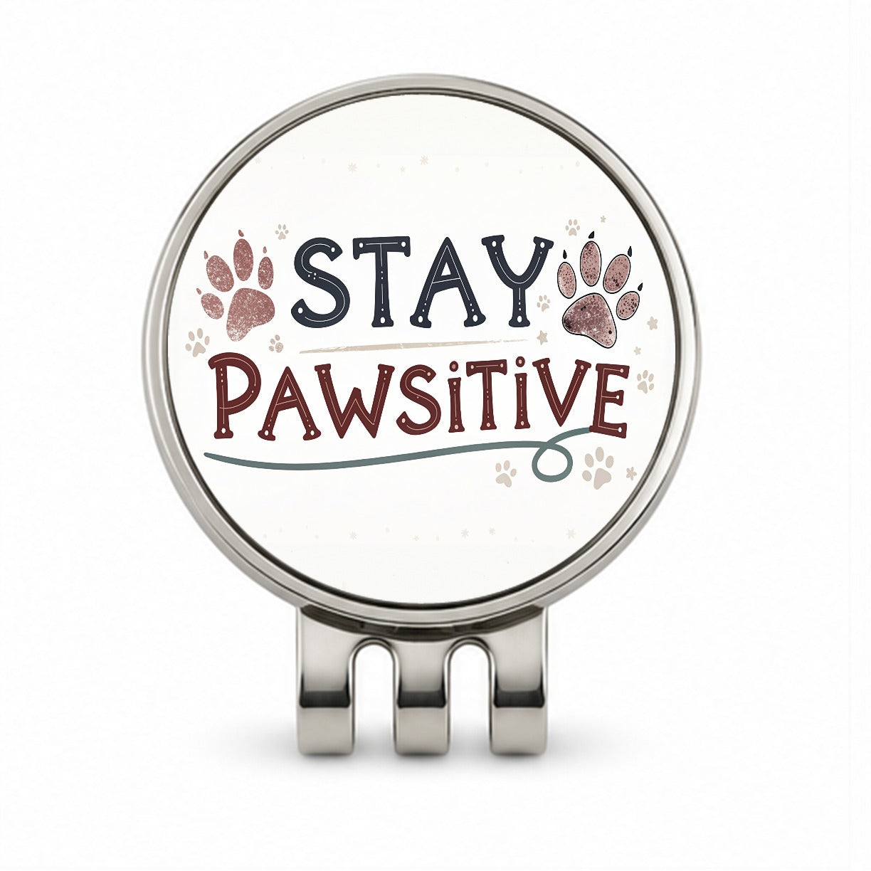 Stay Pawsitive Positive Paw Prints Inspirational Funny Golf Hat Clip with Ball Marker