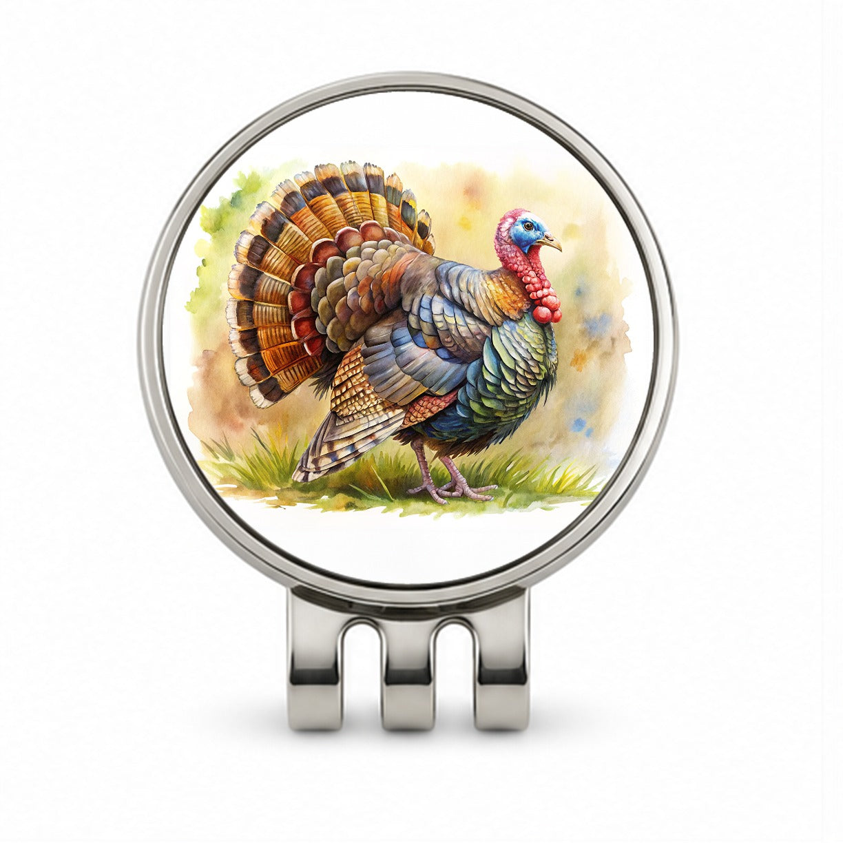 Tom Gobbler Male Turkey Watercolor Golf Hat Clip with Ball Marker