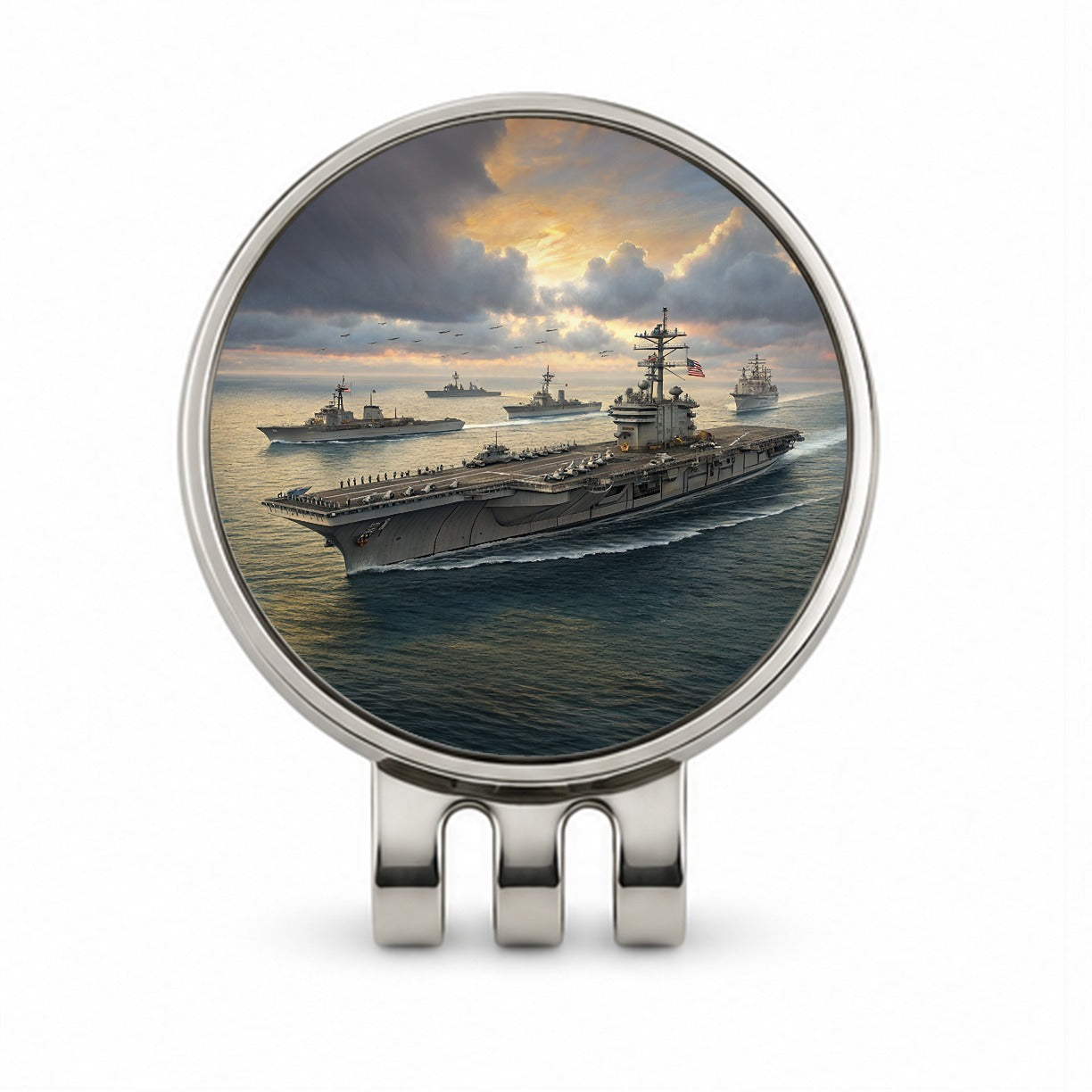 US Navy Carrier Strike Group At Sea Illustration Golf Hat Clip with Ball Marker