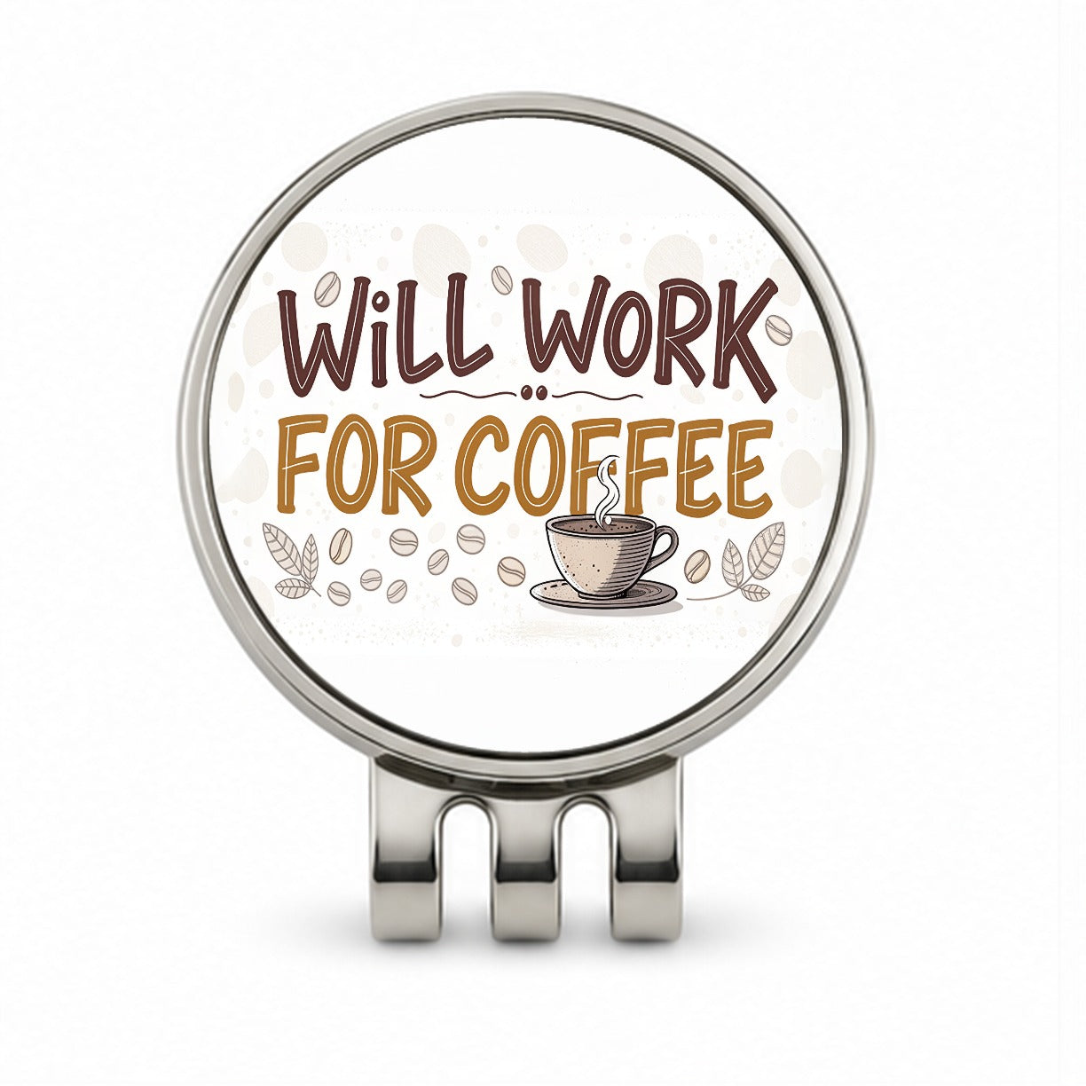 Will Work For Coffee Funny Saying Golf Hat Clip with Ball Marker