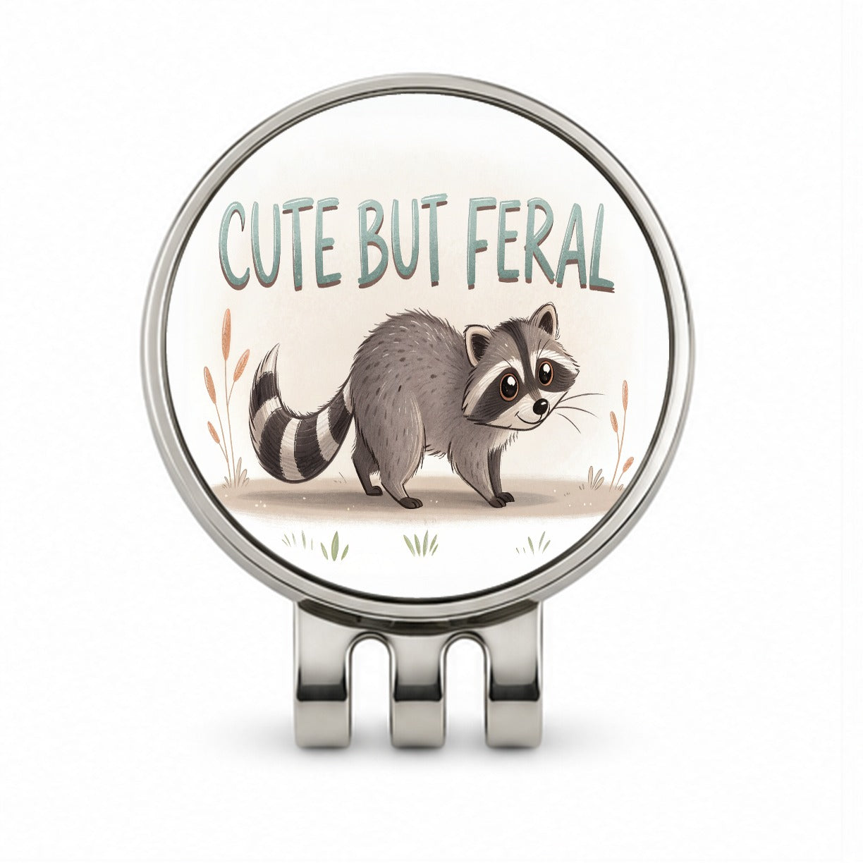 Cute But Feral Funny Raccoon Golf Hat Clip with Ball Marker