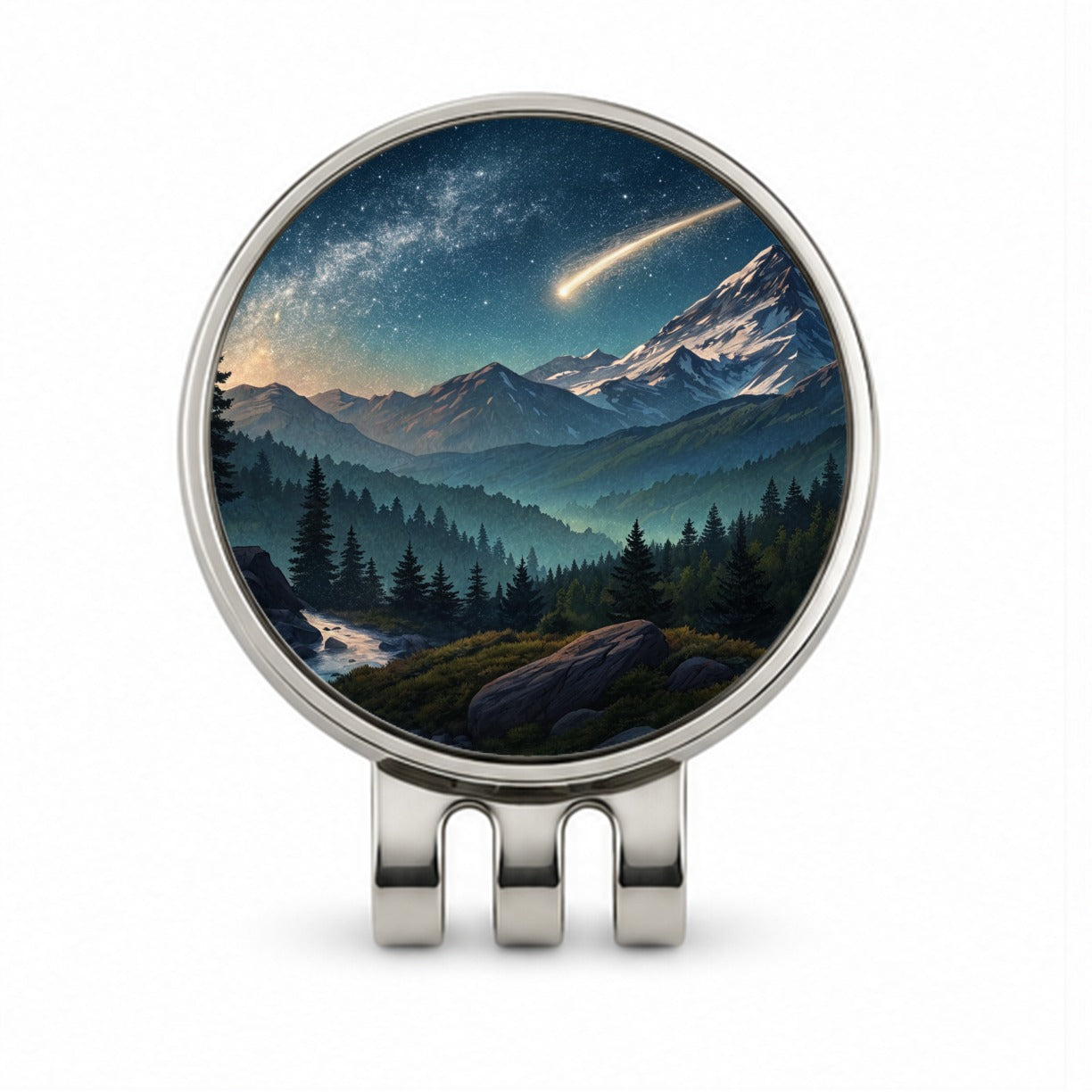 Comet Shooting Star In The Night Sky Over Mountains Golf Hat Clip with Ball Marker