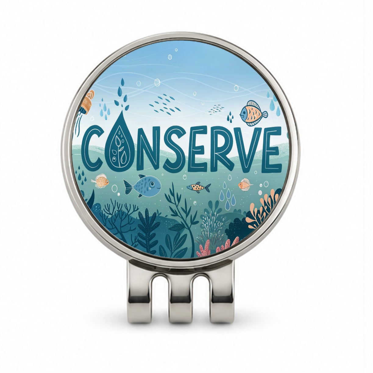 Conserve Water Fish Conservation Theme Golf Hat Clip with Ball Marker