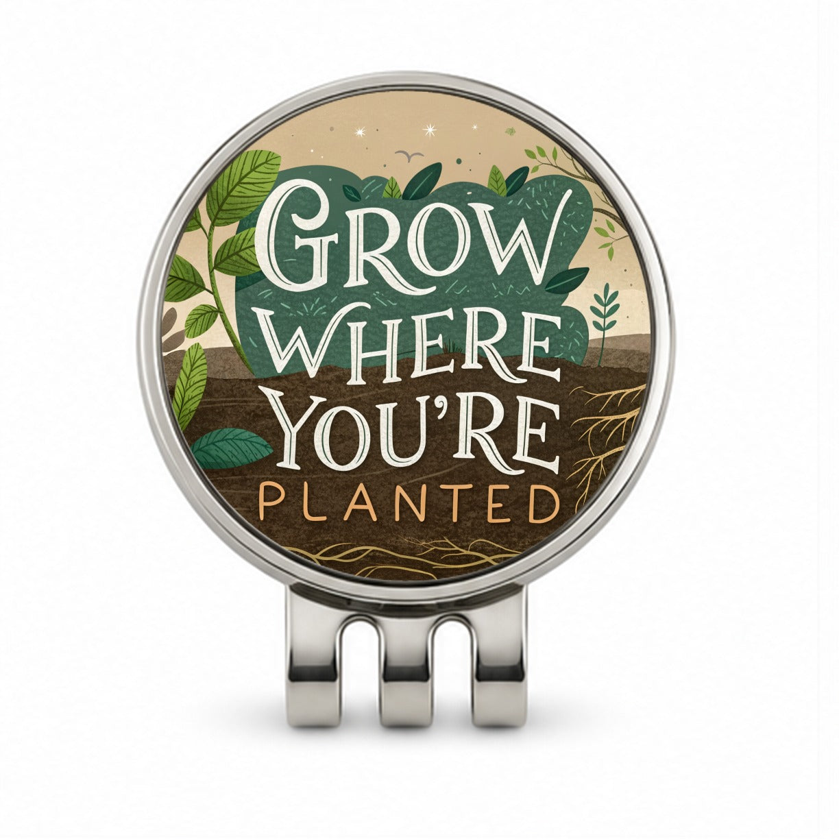 Grow Where You're Planted Inspirational Golf Hat Clip with Ball Marker