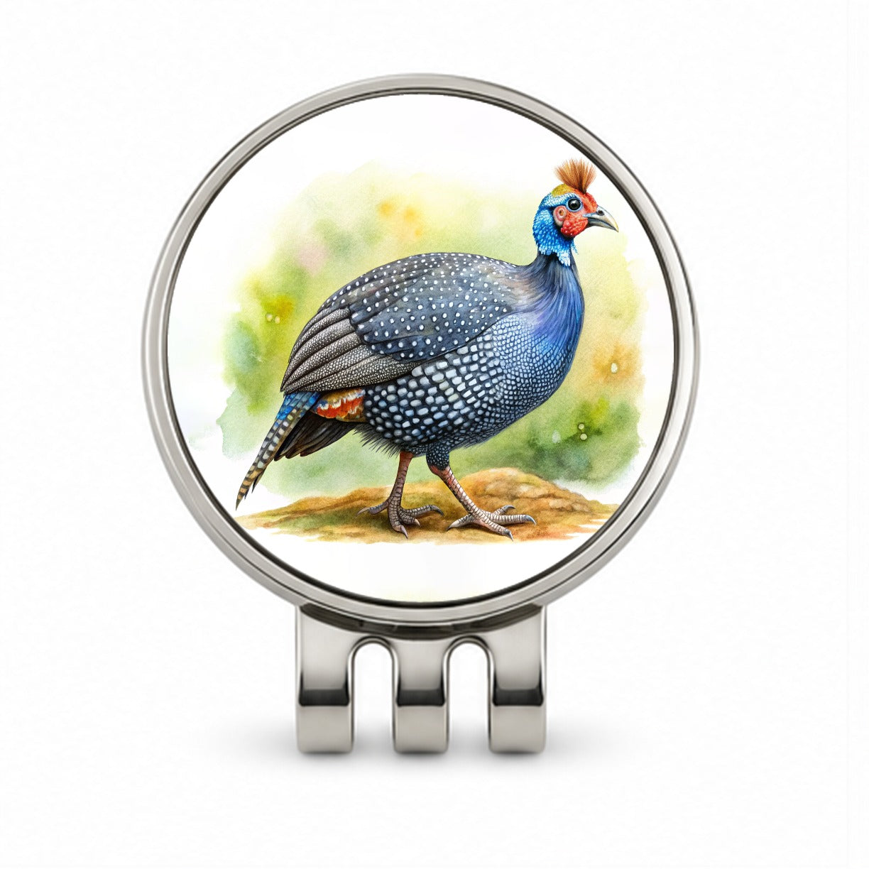 Guinea Fowl Colorful Watercolor Golf Hat Clip with Ball Marker