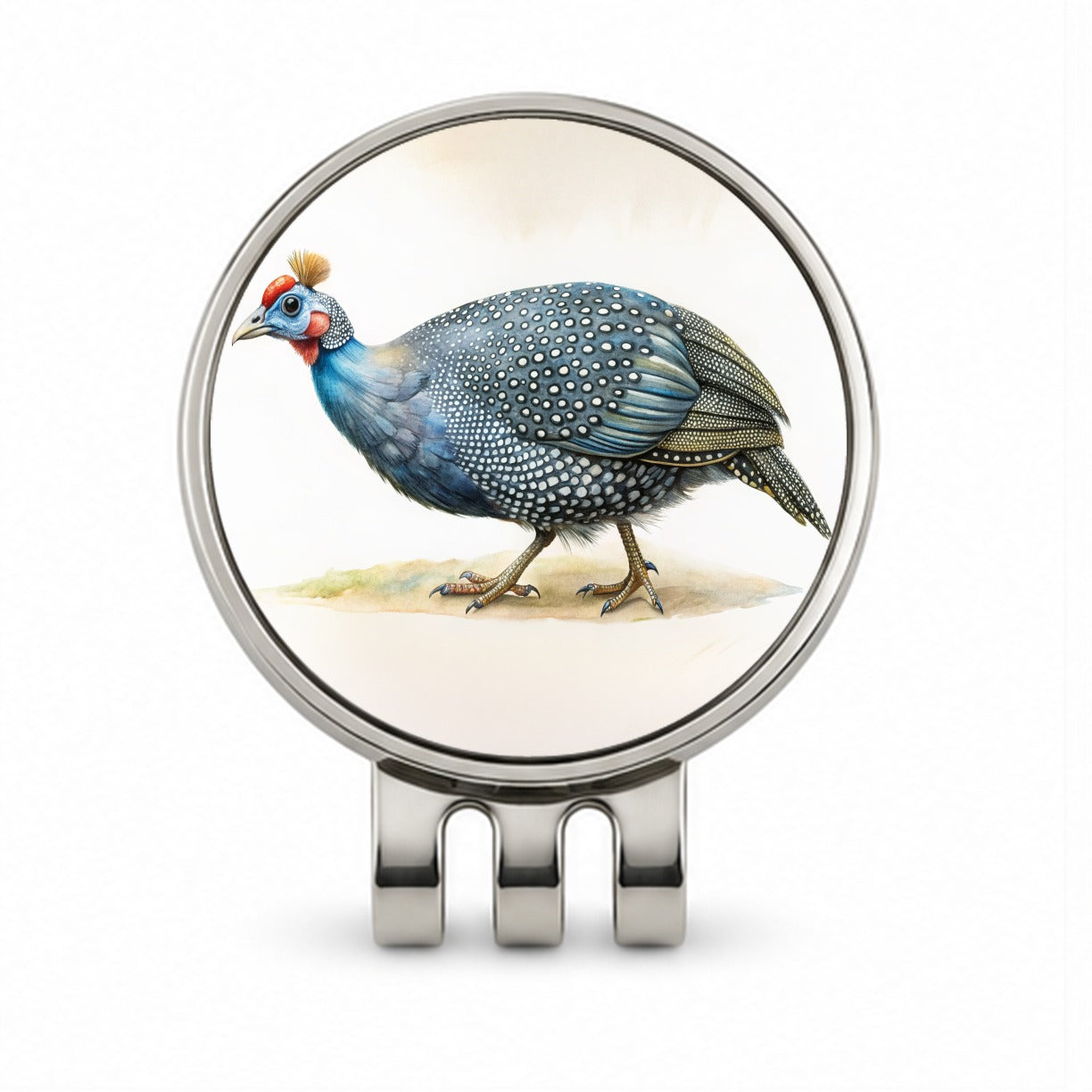 Guinea Fowl Watercolor Golf Hat Clip with Ball Marker