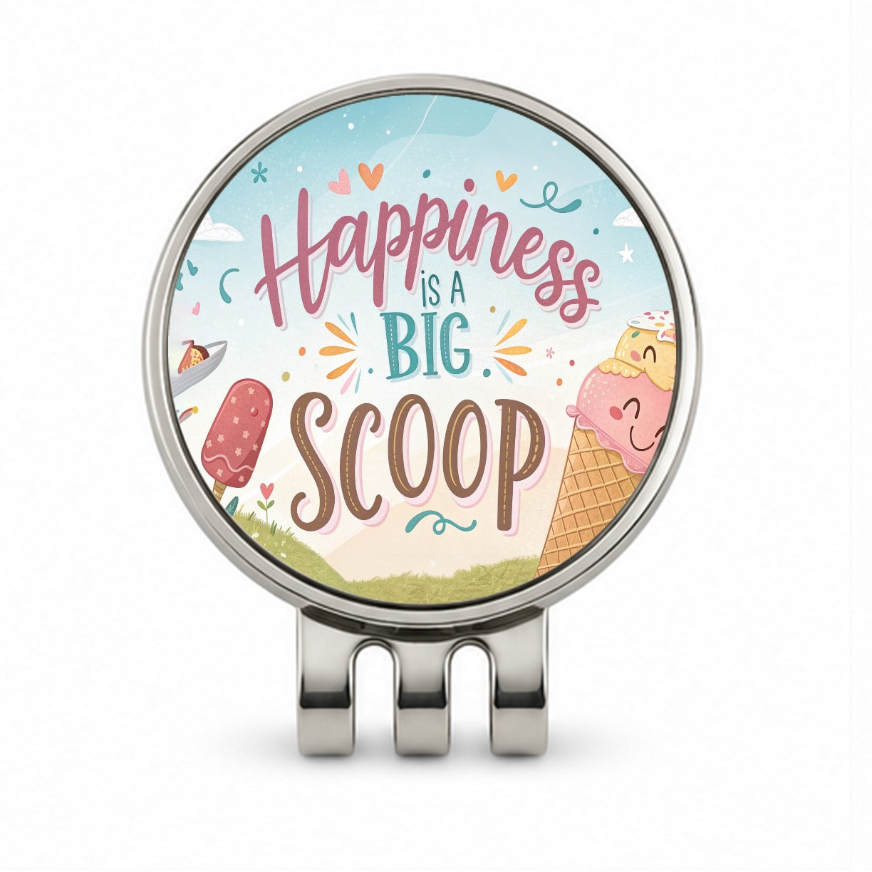 Happiness Is A Big Scoop Ice Cream Funny Golf Hat Clip with Ball Marker
