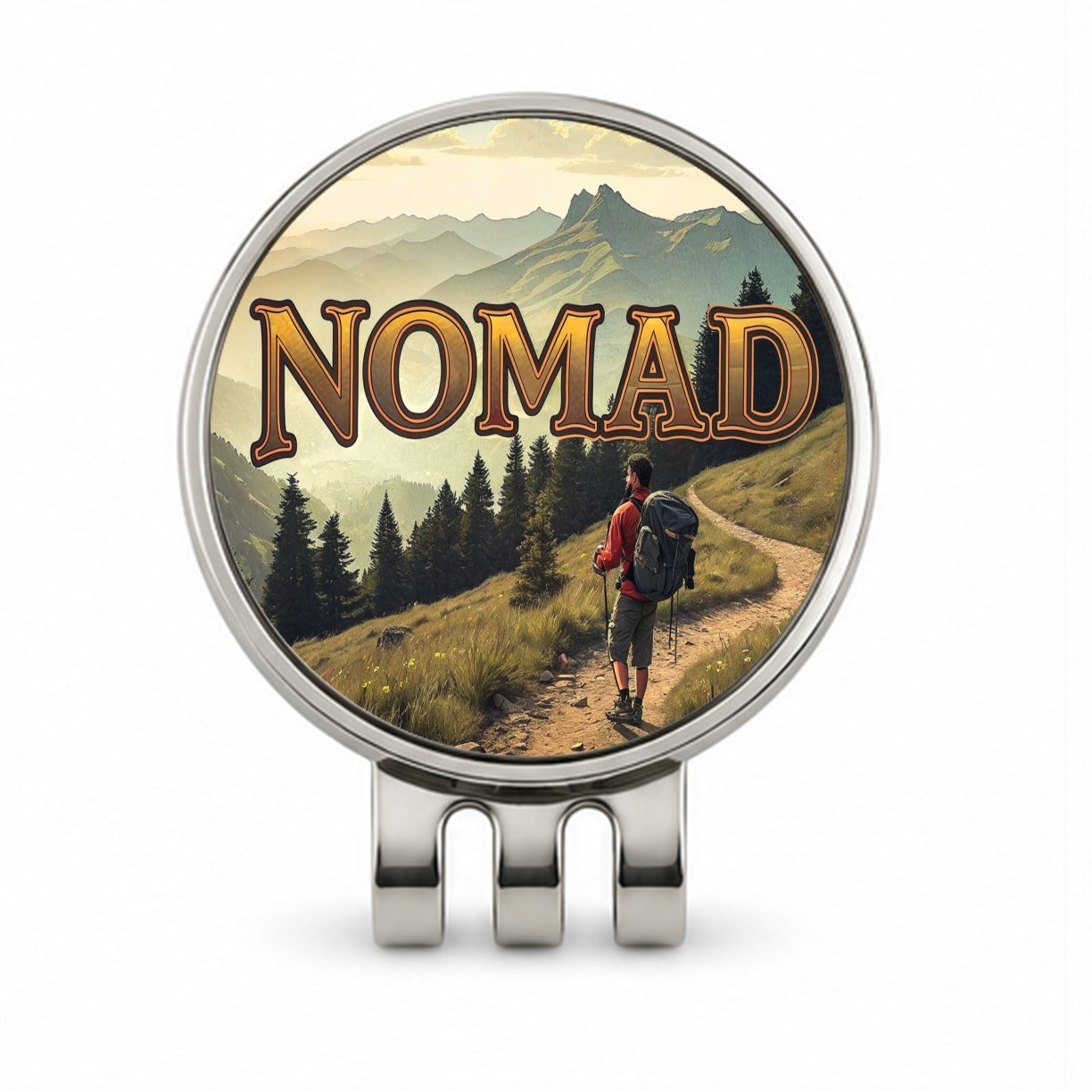 Hiking Nomad Funny Hiker in Wilderness Mountains Forest Golf Hat Clip with Ball Marker
