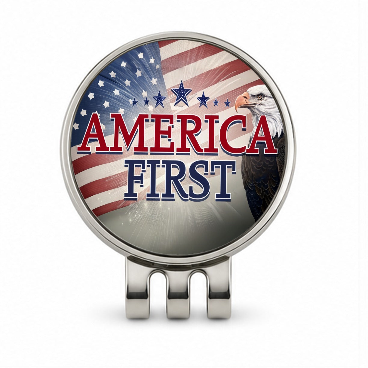 Patriotic America USA American Flag Bald Eagle Golf Hat Clip with Ball Marker