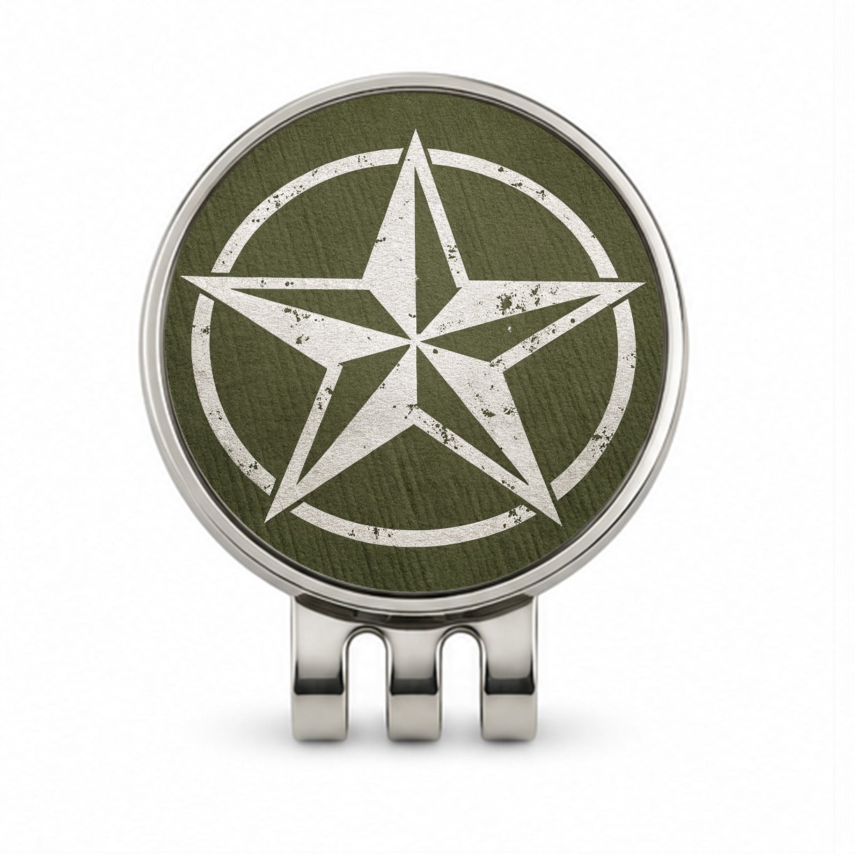 Rustic White Military Army Compass Star Golf Hat Clip with Ball Marker