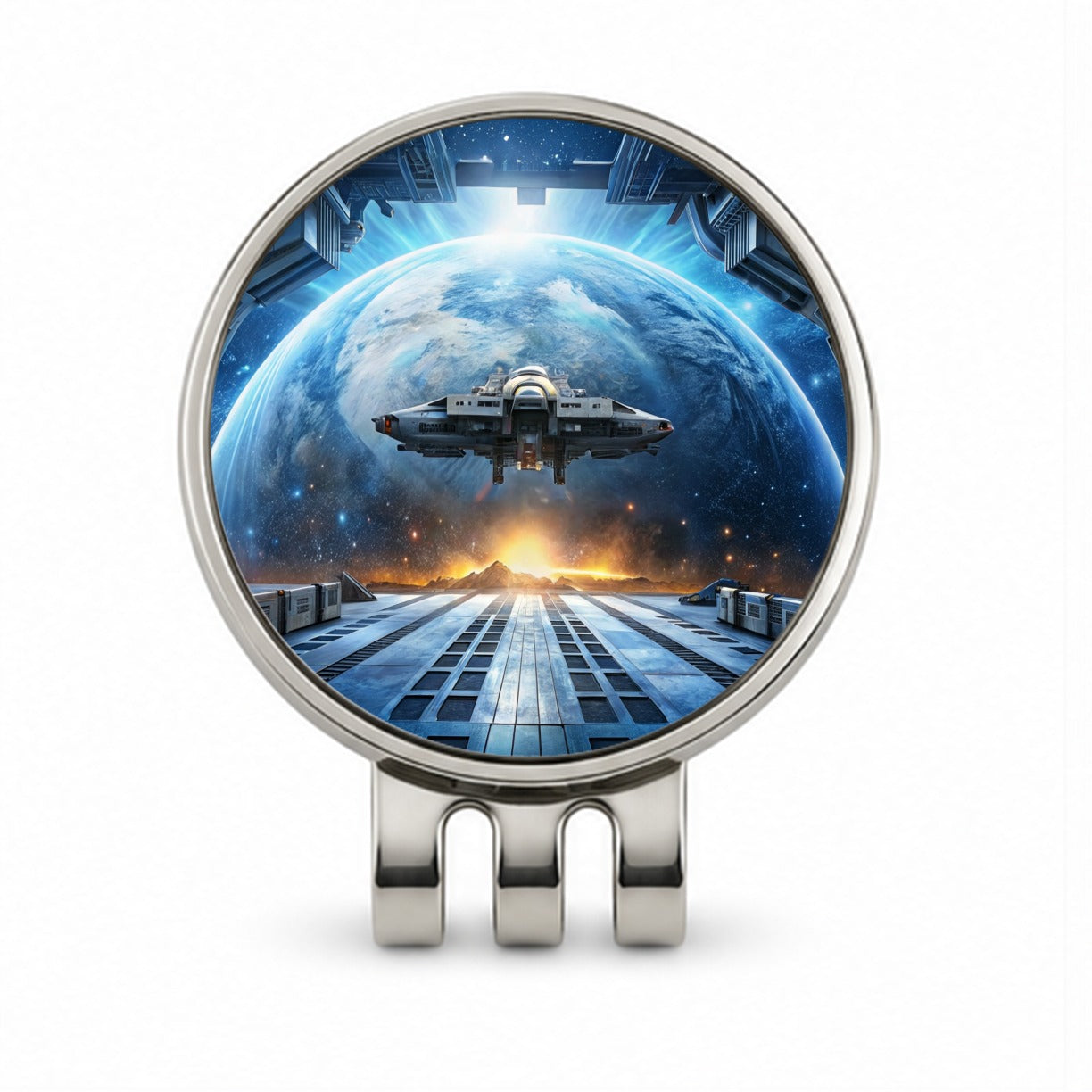 Spaceship Entering Station Spacedock Golf Hat Clip with Ball Marker