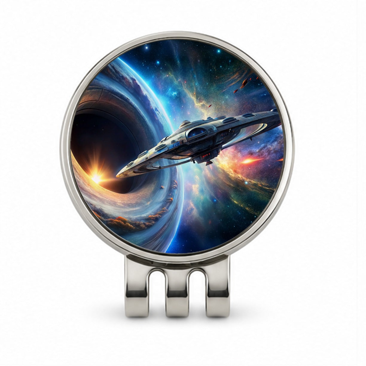 Starship Spaceship Coming Out Of Space Wormhole Golf Hat Clip with Ball Marker