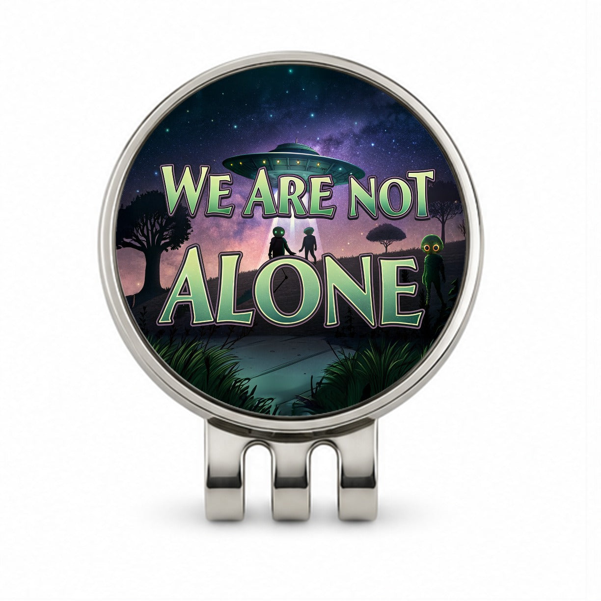 We Are Not Alone UFO Aliens Golf Hat Clip with Ball Marker
